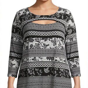 Allison Daley 2X Tunic Boho Floral 3/4 Sleeves Knit